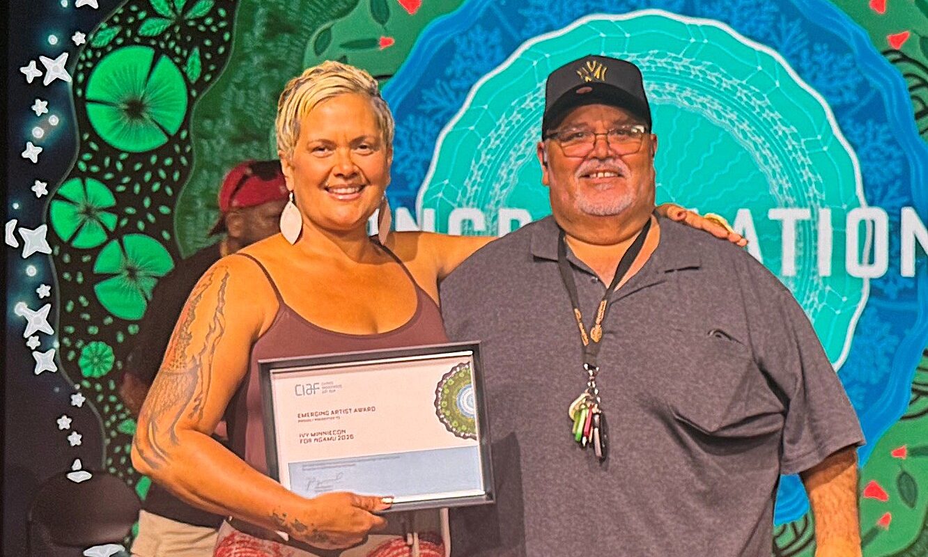 Apunipima Chairman with 2026 CIAF Emerging Artist winner
